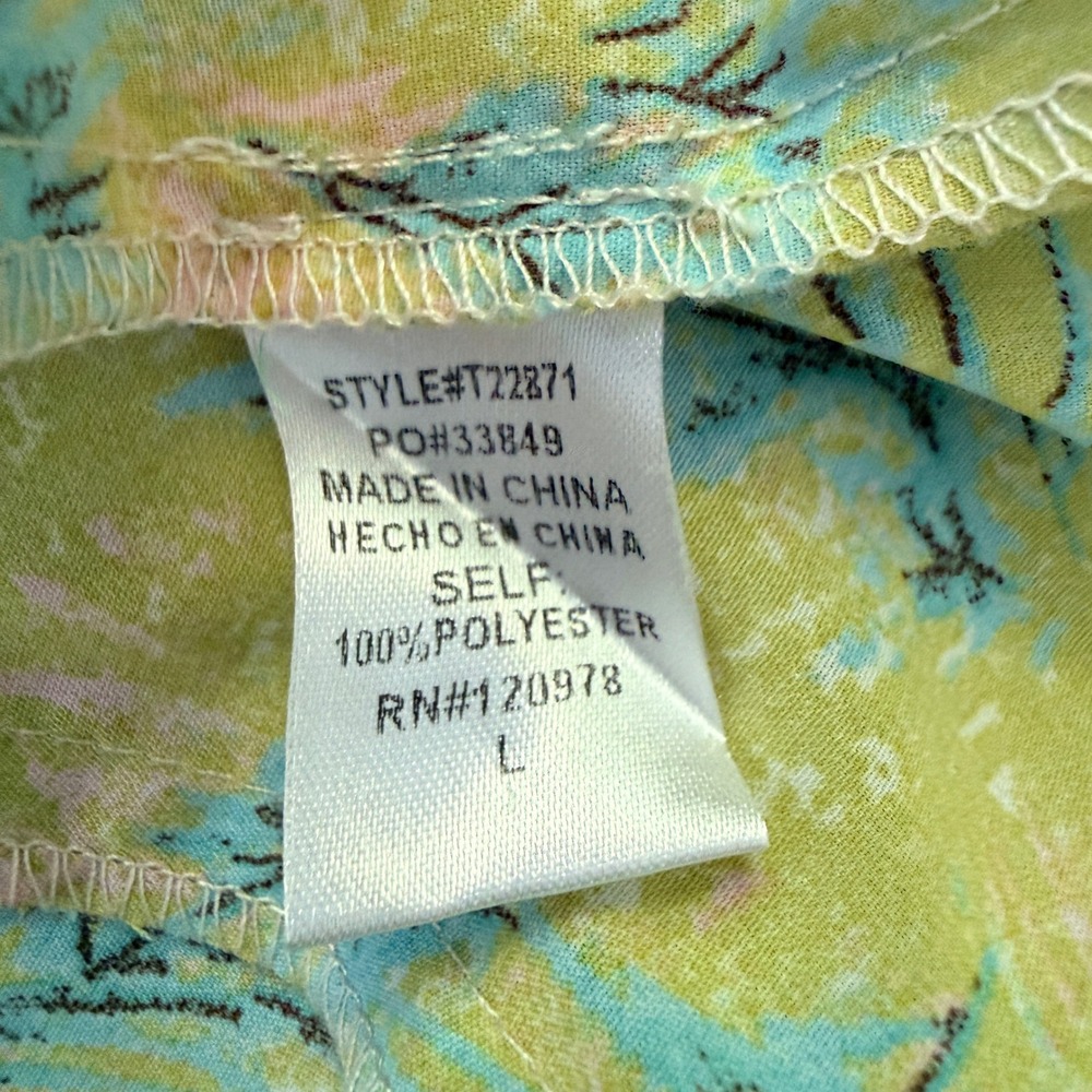 Entro Blouse Womens Large Yellow Floral Pintuck Pleated Short Sleeve T22871 - Picture 7 of 9